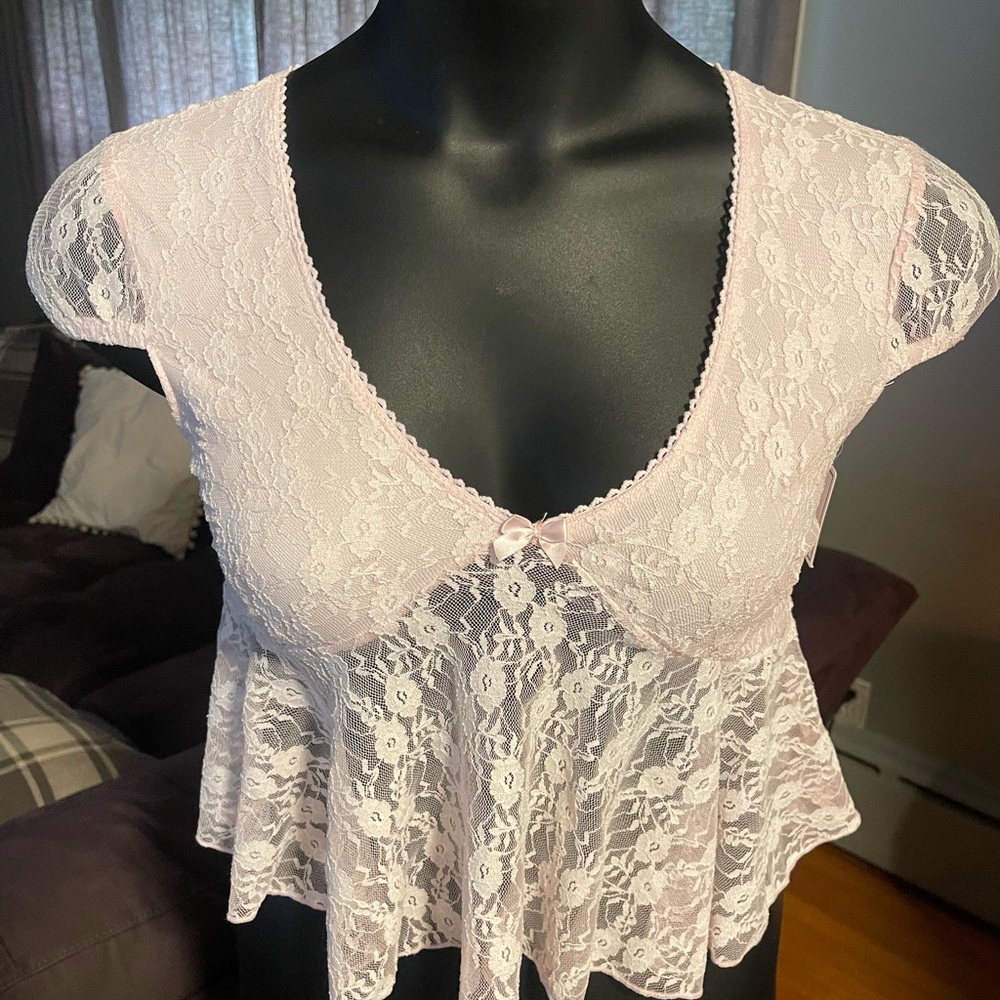 Pink Lace Cap Sleeve Top
